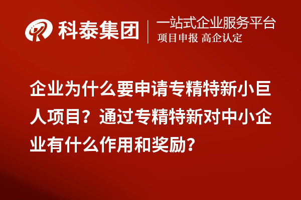 企業(yè)為什么要申請專精特新小巨人項目？通過專精特新對中小企業(yè)有什么作用和獎勵？