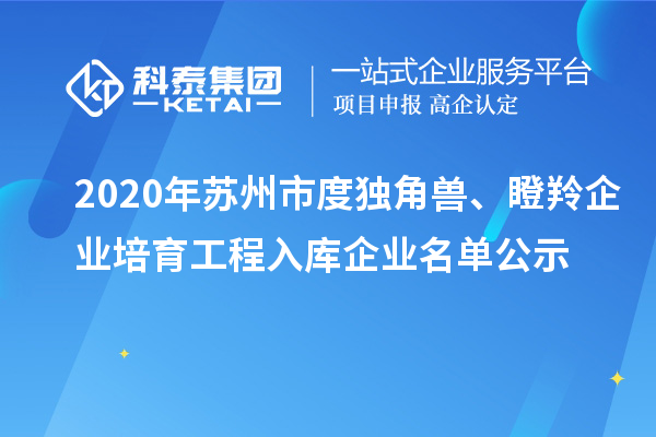 2020年蘇州市度獨(dú)角獸、瞪羚企業(yè)培育工程入庫(kù)企業(yè)名單公示