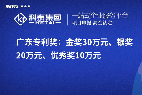 廣東專(zhuān)利獎(jiǎng)：金獎(jiǎng)30萬(wàn)元、銀獎(jiǎng)20萬(wàn)元、優(yōu)秀獎(jiǎng)10萬(wàn)元（省級(jí)）