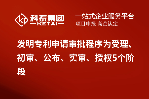 發(fā)明專利申請審批程序為受理、初審、公布、實審、授權(quán)5個階段