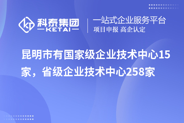 昆明市有國家級企業(yè)技術中心15家，省級企業(yè)技術中心258家