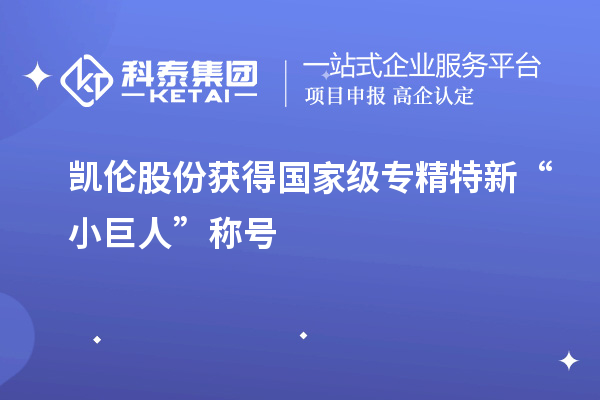 凱倫股份獲得國家級(jí)專精特新“小巨人”稱號(hào)