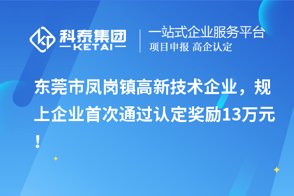 東莞市鳳崗鎮(zhèn)高新技術(shù)企業(yè)，規(guī)上企業(yè)首次通過認(rèn)定獎勵13萬元！