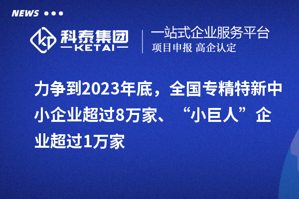 力爭到2023年底，全國專精特新中小企業(yè)超過8萬家、“小巨人”企業(yè)超過1萬家