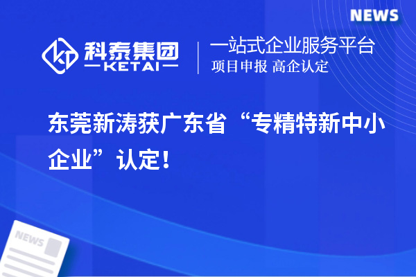 東莞新濤獲廣東省“專精特新中小企業(yè)”認(rèn)定！