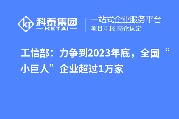 工信部：力爭(zhēng)到2023年底，全國(guó)“小巨人”企業(yè)超過(guò)1萬(wàn)家