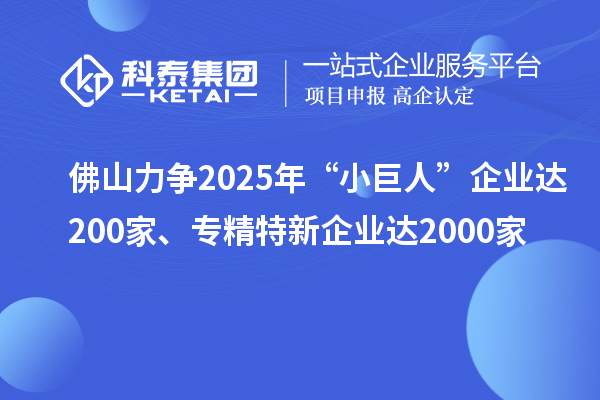 佛山力爭(zhēng)2025年“小巨人”企業(yè)達(dá)200家、專(zhuān)精特新企業(yè)達(dá)2000家