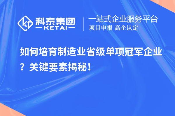 如何培育制造業(yè)省級單項冠軍企業(yè)？關(guān)鍵要素揭秘！