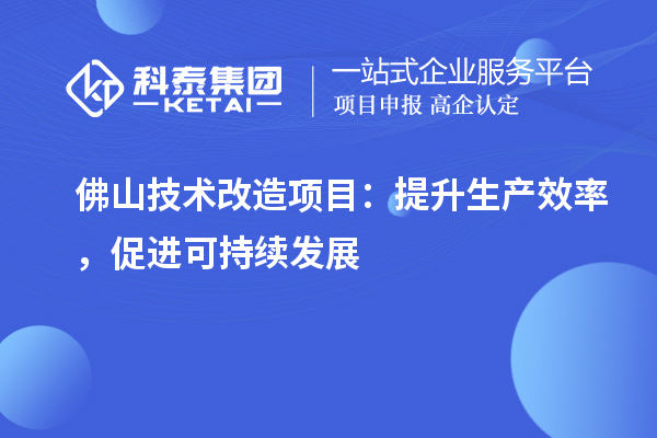  佛山技術改造項目：提升生產效率，促進可持續(xù)發(fā)展