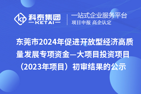 東莞市2024年促進開放型經濟高質量發(fā)展專項資金—大項目投資項目（2023年項目）初審結果的公示