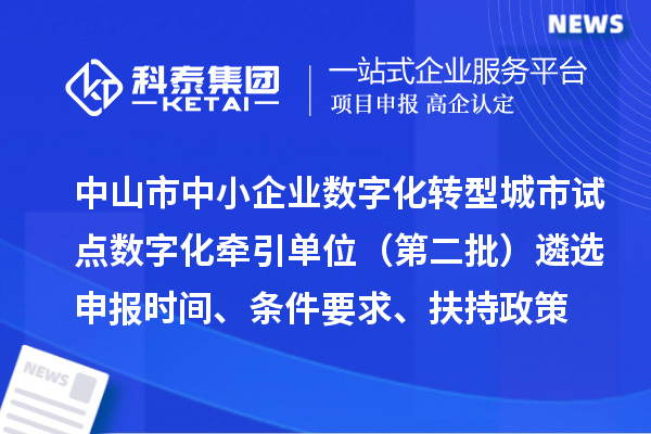 中山市中小企業(yè)數(shù)字化轉(zhuǎn)型城市試點數(shù)字化牽引單位（第二批）遴選申報時間、條件要求、扶持政策