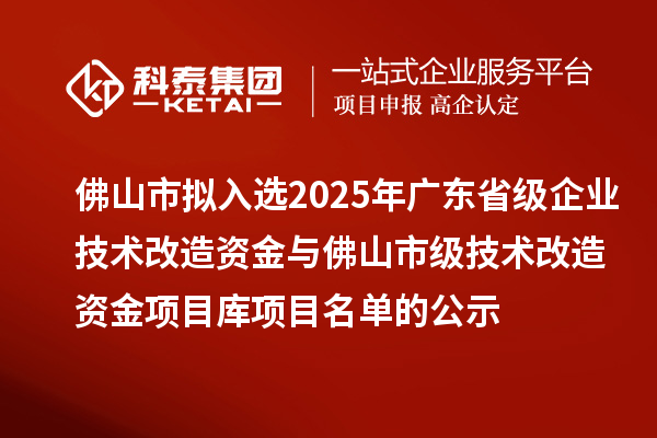 佛山市擬入選2025年廣東省級企業(yè)技術(shù)改造資金與佛山市級技術(shù)改造資金項(xiàng)目庫項(xiàng)目名單的公示