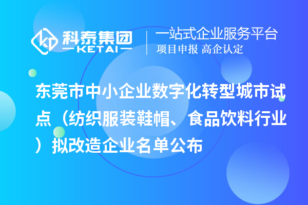 東莞市中小企業(yè)數(shù)字化轉(zhuǎn)型城市試點（紡織服裝鞋帽、食品飲料行業(yè)）擬改造企業(yè)名單公布（截止到2024年8月）
