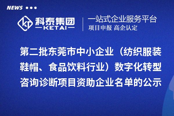 第二批東莞市中小企業(yè)（紡織服裝鞋帽、食品飲料行業(yè)）數(shù)字化轉(zhuǎn)型咨詢診斷項目資助企業(yè)名單的公示
