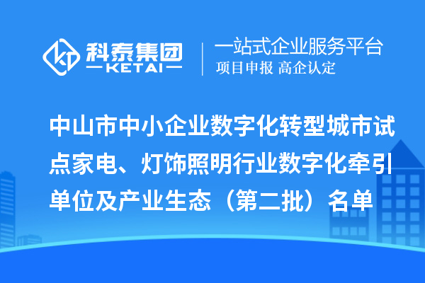 中山市中小企業(yè)數(shù)字化轉(zhuǎn)型城市試點(diǎn)家電、燈飾照明行業(yè)數(shù)字化牽引單位及產(chǎn)業(yè)生態(tài)（第二批）名單公布