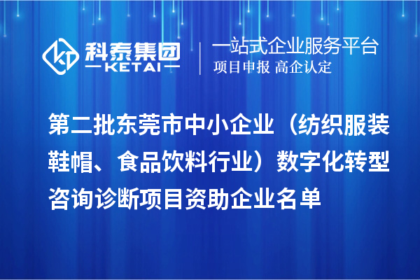 第二批東莞市中小企業(yè)（紡織服裝鞋帽、食品飲料行業(yè)）數(shù)字化轉(zhuǎn)型咨詢診斷項目資助企業(yè)名單