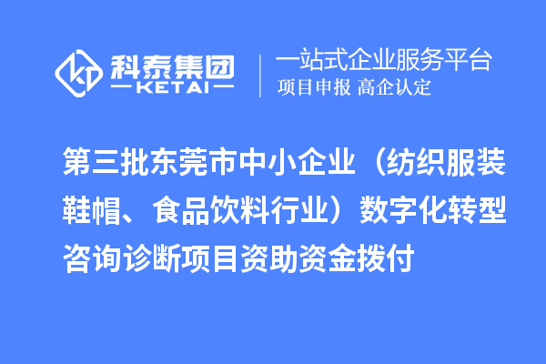 第三批東莞市中小企業(yè)（紡織服裝鞋帽、食品飲料行業(yè)）數(shù)字化轉(zhuǎn)型咨詢診斷項目資助資金撥付