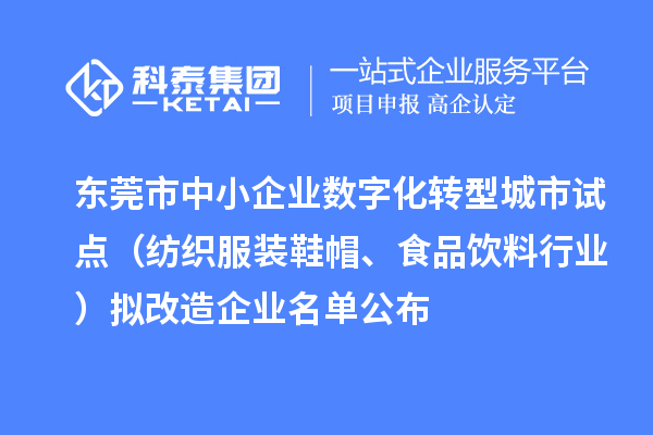東莞市中小企業(yè)數(shù)字化轉型城市試點（紡織服裝鞋帽、食品飲料行業(yè)）擬改造企業(yè)名單公布