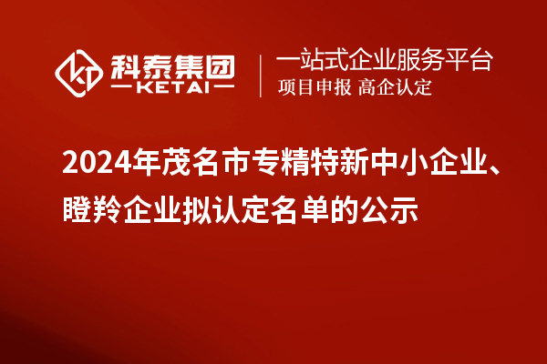 2024年茂名市專精特新中小企業(yè)、瞪羚企業(yè)擬認定名單的公示