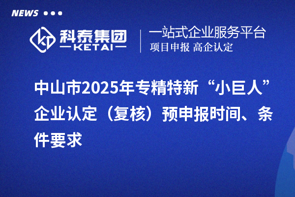 中山市2025年專精特新“小巨人”企業(yè)認定（復核）預申報時間、條件要求