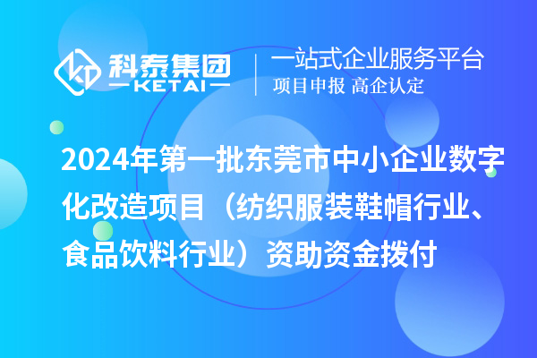 2024年第一批東莞市中小企業(yè)數(shù)字化轉(zhuǎn)型城市試點專項資金中小企業(yè)數(shù)字化改造項目（紡織服裝鞋帽行業(yè)、食品飲料行業(yè)）資助資金撥付