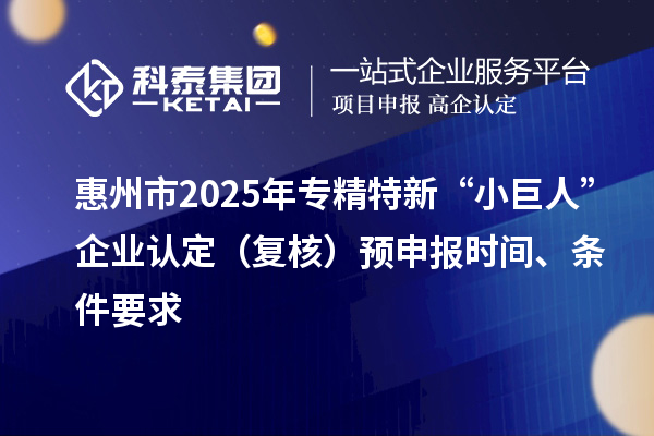 惠州市2025年專精特新“小巨人”企業(yè)認(rèn)定（復(fù)核）預(yù)申報(bào)時(shí)間、條件要求