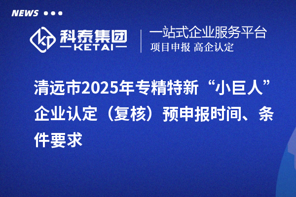 清遠(yuǎn)市2025年專精特新“小巨人”企業(yè)認(rèn)定（復(fù)核）預(yù)申報(bào)時(shí)間、條件要求