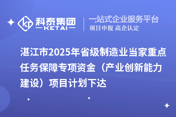 湛江市2025年省級制造業(yè)當(dāng)家重點(diǎn)任務(wù)保障專項(xiàng)資金（產(chǎn)業(yè)創(chuàng)新能力建設(shè)）項(xiàng)目計(jì)劃下達(dá)
