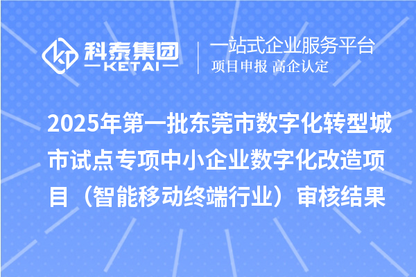 2025年第一批東莞市數(shù)字化轉(zhuǎn)型城市試點(diǎn)專項(xiàng)中小企業(yè)數(shù)字化改造項(xiàng)目（智能移動終端行業(yè)）審核結(jié)果