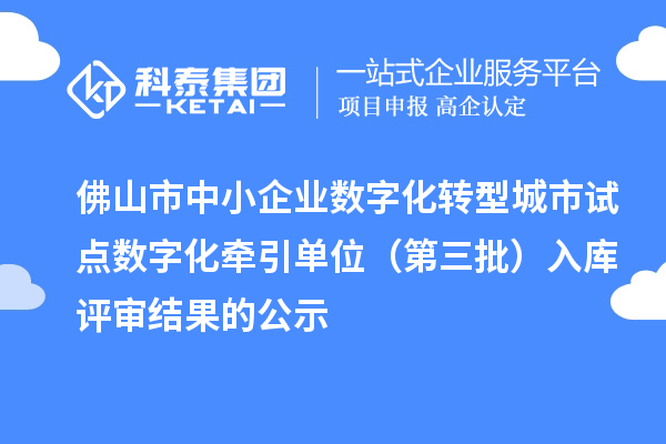 佛山市中小企業(yè)數(shù)字化轉(zhuǎn)型城市試點(diǎn)數(shù)字化牽引單位（第三批）入庫(kù)評(píng)審結(jié)果的公示